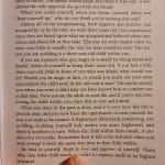 Sover Travel - A person holding an open book titled Resistance to Change, showing a page discussing childhood experiences, self-acceptance, fear, and compassion. The deep text encourages empathy towards ones inner child.
