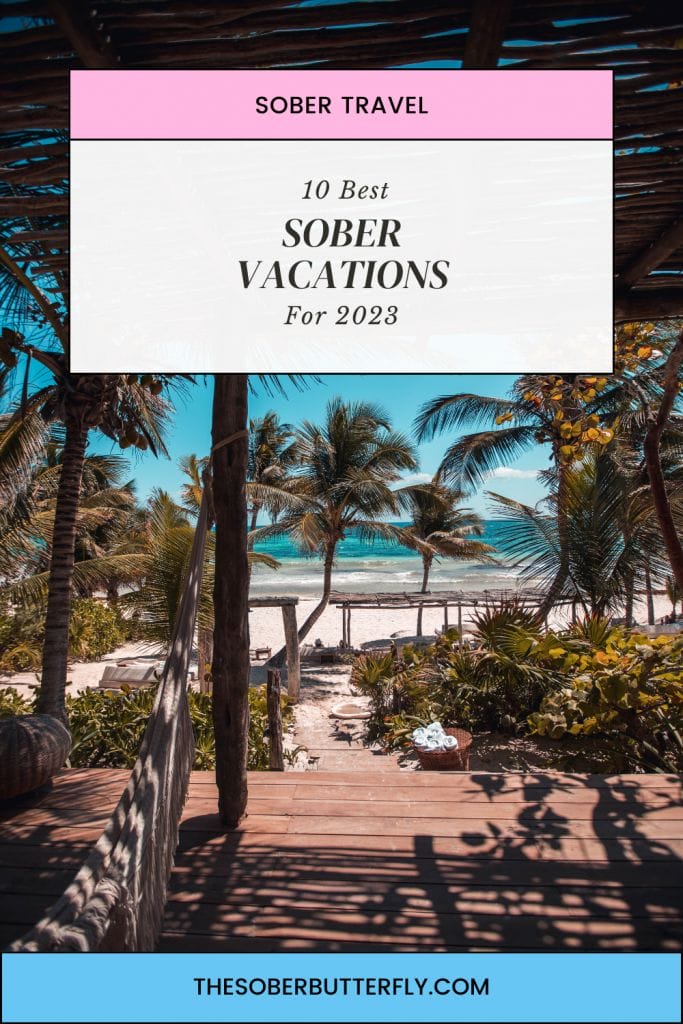 **Alt Text:** A serene beach view framed by palm trees, inviting relaxation and mindful travel. **Caption:** Discover tranquil destinations perfect for sober travel and rejuvenating experiences in 2023. **Image Description:** A picturesque beach scene with palm trees, ideal for sober vacations and wellness retreats.